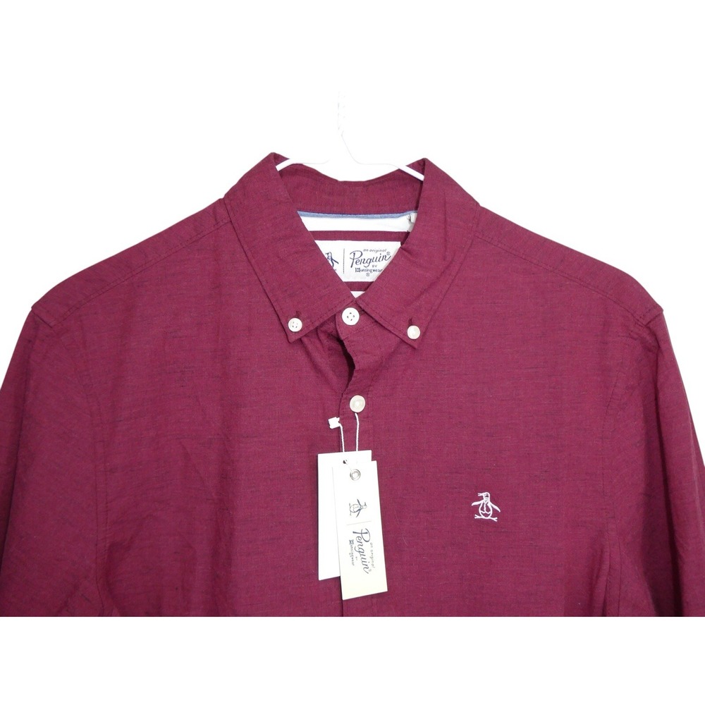NWT Penguin Musingwear Button Up Shirt Size S Long Sleeve Burgundy preppy - Picture 3 of 11